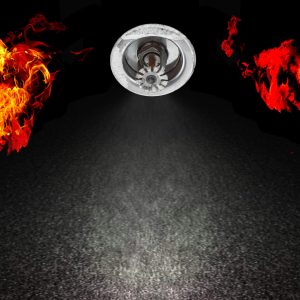 Image,Of,Fire,Sprinkler,Spraying,With,Fire,Background.,Fire,Sprinklers